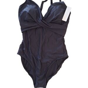Laphee Rose NEW Swimsuit Size M Women's Twist Front Ruched Black UPF50+ NWT
